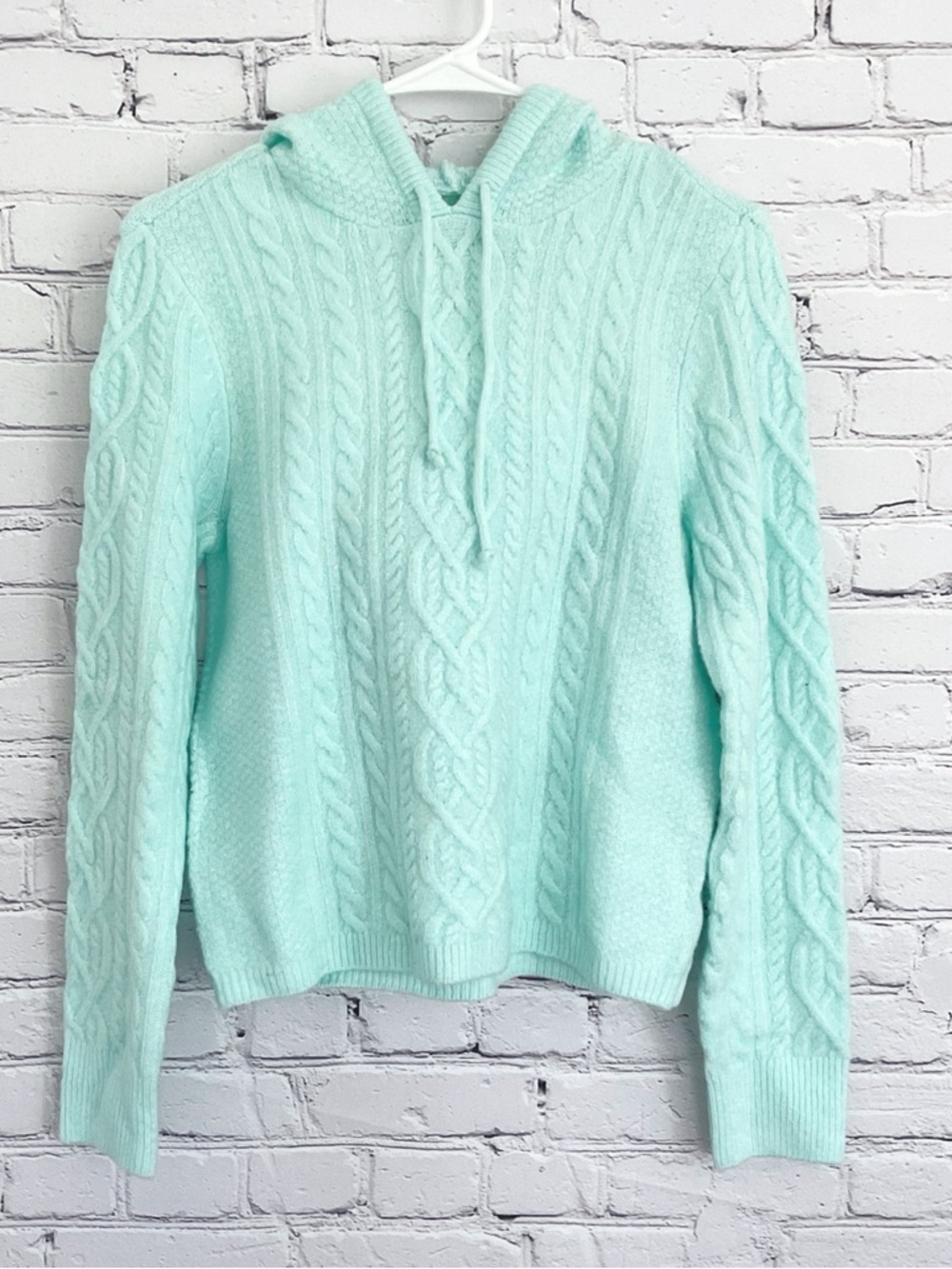 New Court & Rowe Sweater Hooded Mint Green Cable Knit Stretch Size Small